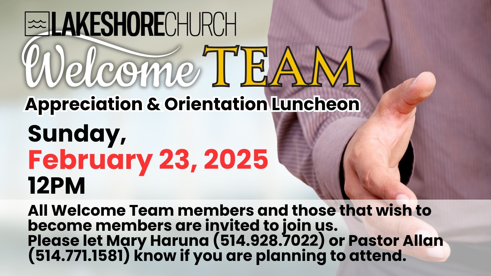 Featured image for “Welcome Team Appreciation & Orientation Luncheon”